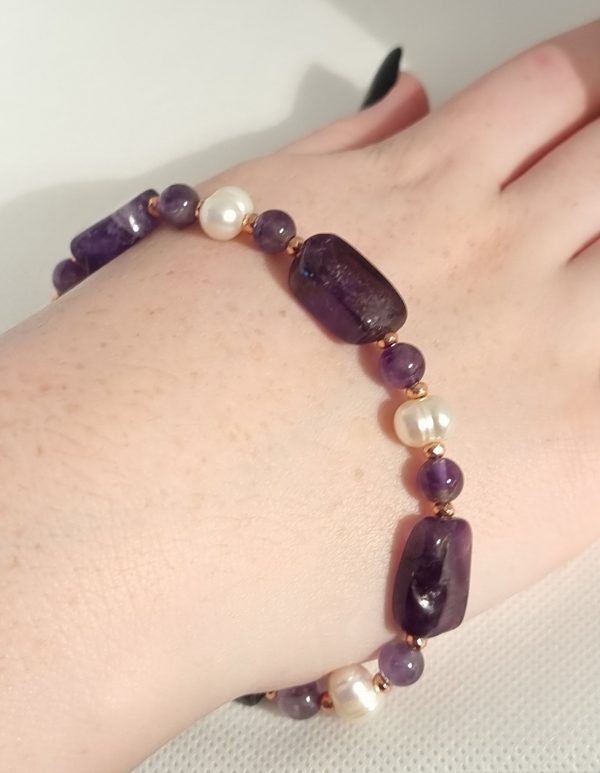 LJGB58 Square Amethyst & Pearl Bracelet