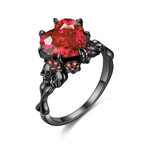 Red Heart Skull Ring. Size 91/2