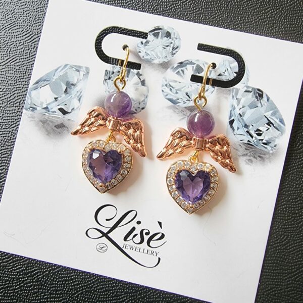 LJCE78 Purple Angel Heart Earrings