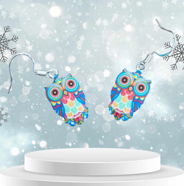 LJCE69 Blue Owl Earrings