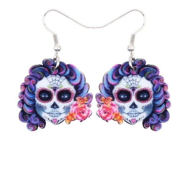 LJGJ67 Pink Rose Skull Earrings