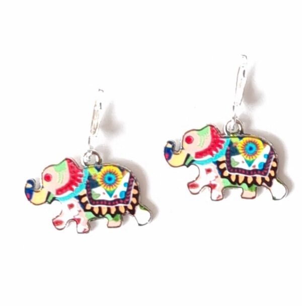 LJCE53  White Patterned Elephant Earrings