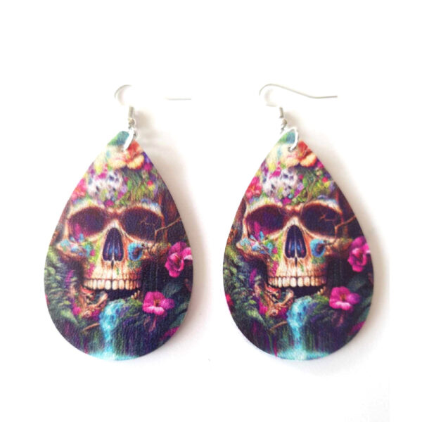 LJGJ56 Pink Flower Skull Earrings