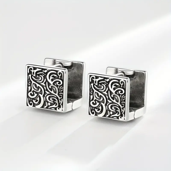 LJMG45 Mens Double-Sided Square Flower Totem Ear Studs