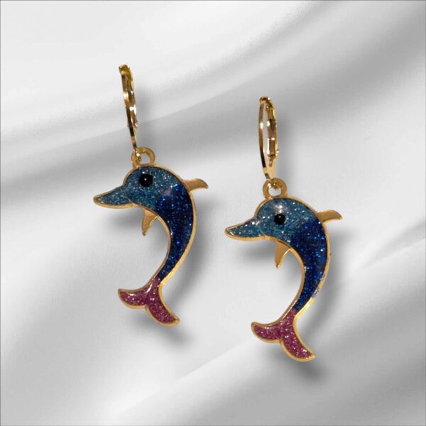 LJCE5678 Blue Dolphin Costume Earrings