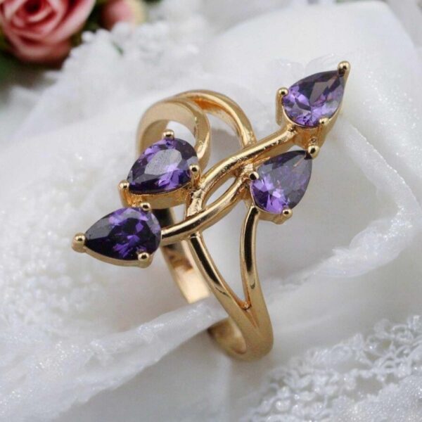 LJPR45 Gold Plated Purple Glass Crystal Ring