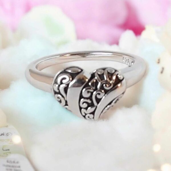 LJSSR56 Silver Patterned Heart Ring