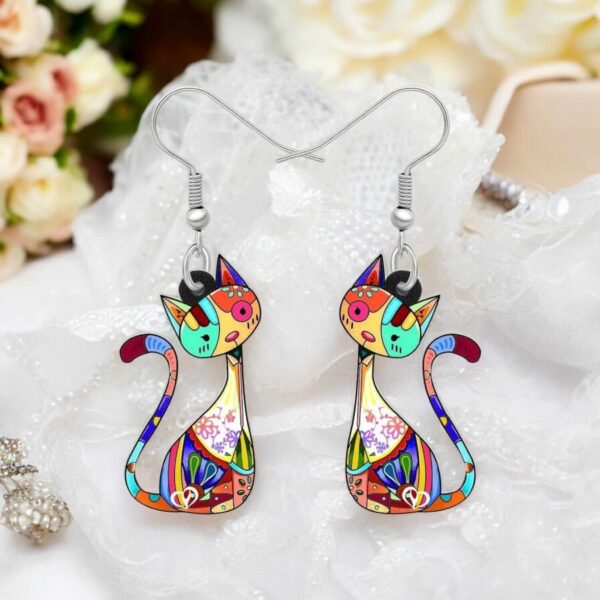 LJCE4587 Multi Coloured Cat Earrings