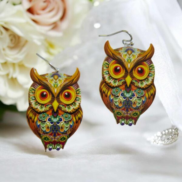 LJCE789 Patterned Owl Earrings - Image 2