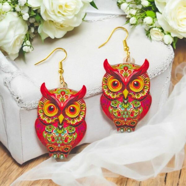 LJCE789 Patterned Owl Earrings - Image 4