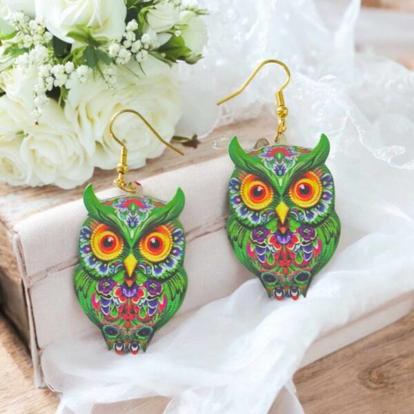 LJCE789 Patterned Owl Earrings - Image 5