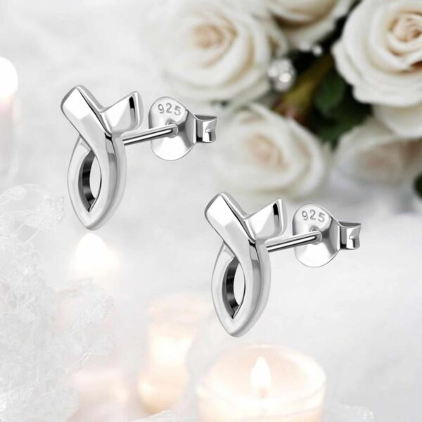 LJSSE45 Sterling Silver Ribbon Stud Earrings